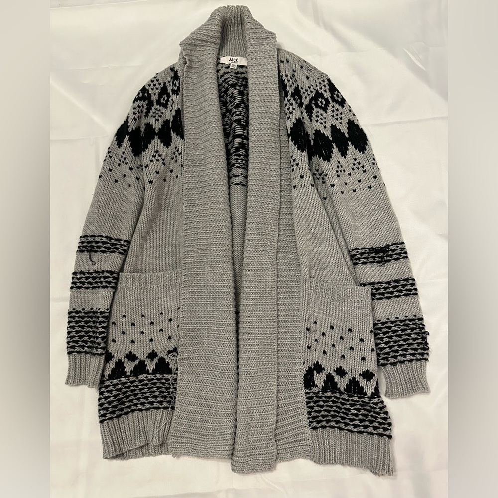 BB Dakota Cardigan Sweater fair isle print black/gray loose fitting